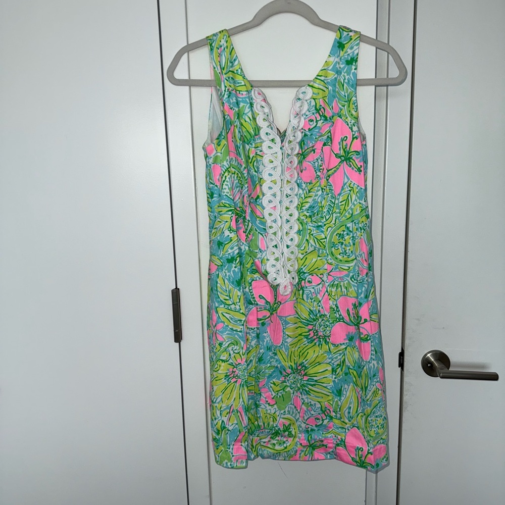 Lilly Pulitzer Floral Sleeveless Shift Dress Pink green blue white lace size 0